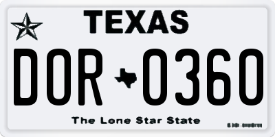 TX license plate DOR0360