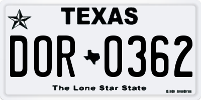 TX license plate DOR0362
