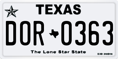 TX license plate DOR0363