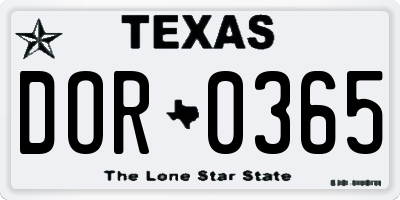 TX license plate DOR0365