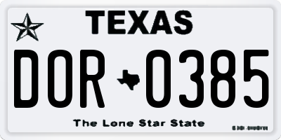 TX license plate DOR0385