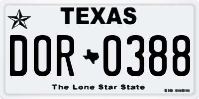 TX license plate DOR0388