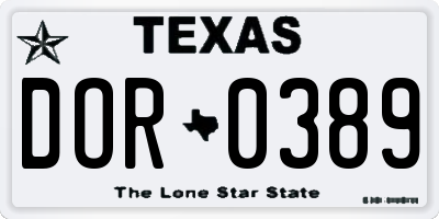 TX license plate DOR0389