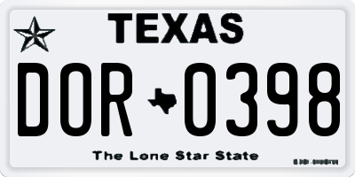 TX license plate DOR0398