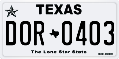 TX license plate DOR0403