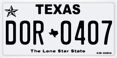 TX license plate DOR0407