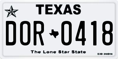 TX license plate DOR0418