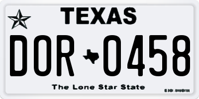 TX license plate DOR0458