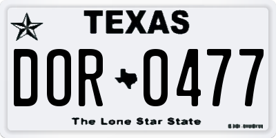 TX license plate DOR0477