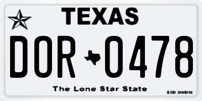 TX license plate DOR0478