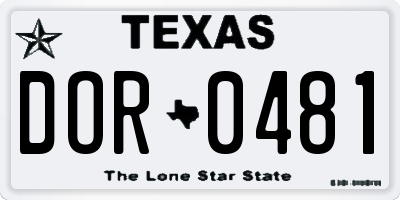 TX license plate DOR0481