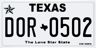 TX license plate DOR0502