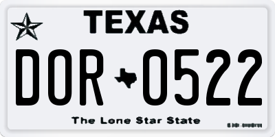 TX license plate DOR0522