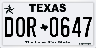 TX license plate DOR0647