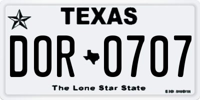 TX license plate DOR0707