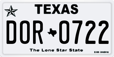 TX license plate DOR0722