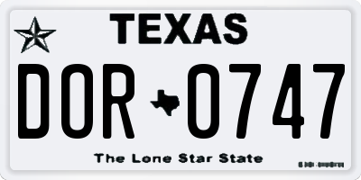 TX license plate DOR0747