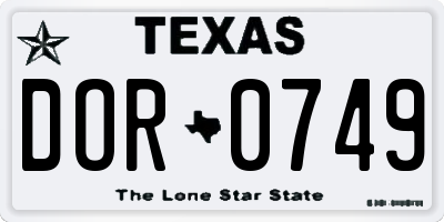 TX license plate DOR0749