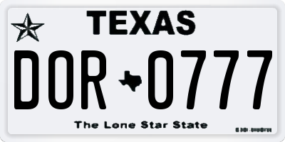 TX license plate DOR0777