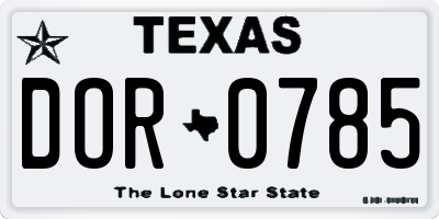 TX license plate DOR0785