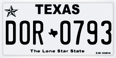 TX license plate DOR0793