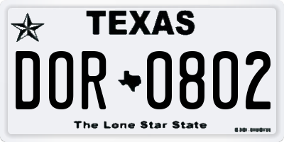 TX license plate DOR0802