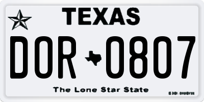 TX license plate DOR0807