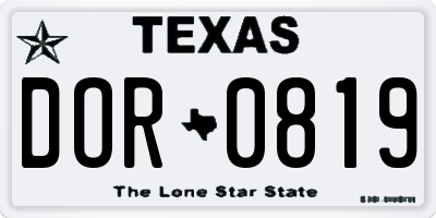 TX license plate DOR0819