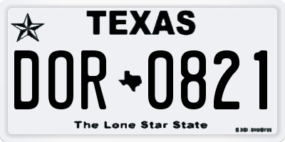 TX license plate DOR0821