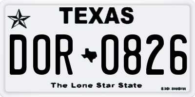 TX license plate DOR0826
