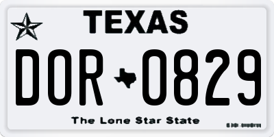 TX license plate DOR0829