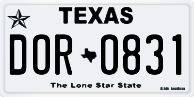 TX license plate DOR0831