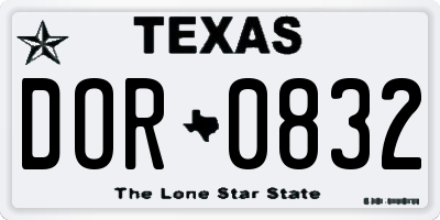 TX license plate DOR0832