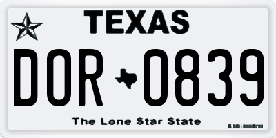 TX license plate DOR0839