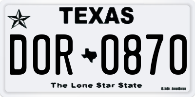 TX license plate DOR0870