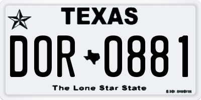 TX license plate DOR0881