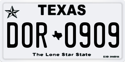 TX license plate DOR0909