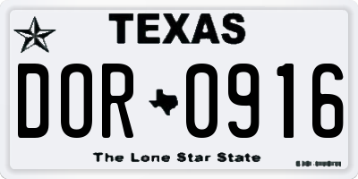 TX license plate DOR0916