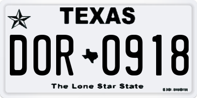 TX license plate DOR0918