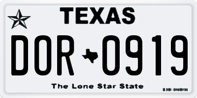 TX license plate DOR0919