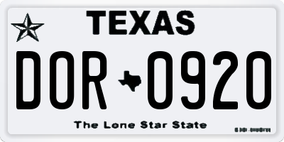 TX license plate DOR0920
