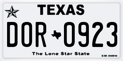 TX license plate DOR0923