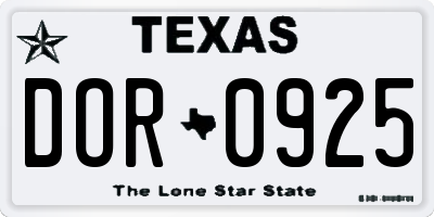 TX license plate DOR0925