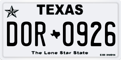 TX license plate DOR0926