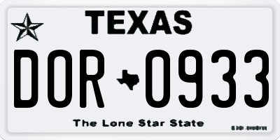 TX license plate DOR0933