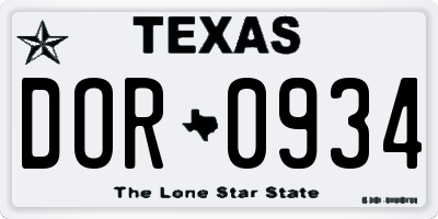 TX license plate DOR0934