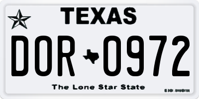 TX license plate DOR0972