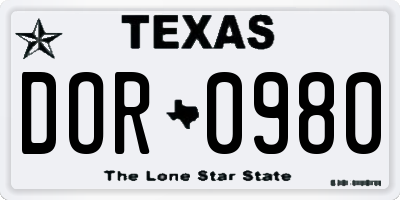 TX license plate DOR0980
