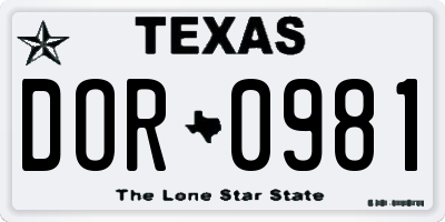TX license plate DOR0981