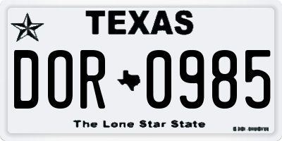 TX license plate DOR0985